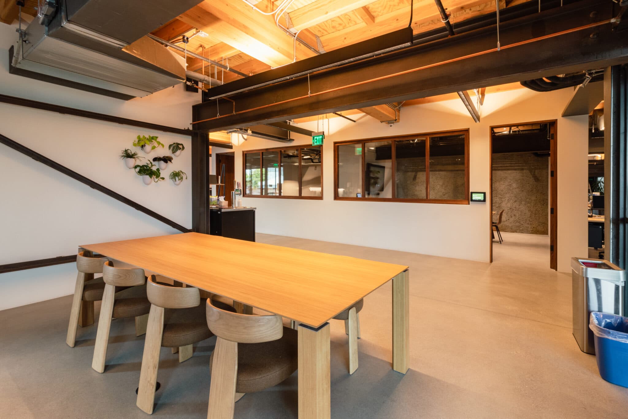 Open plan with exposed ceiling