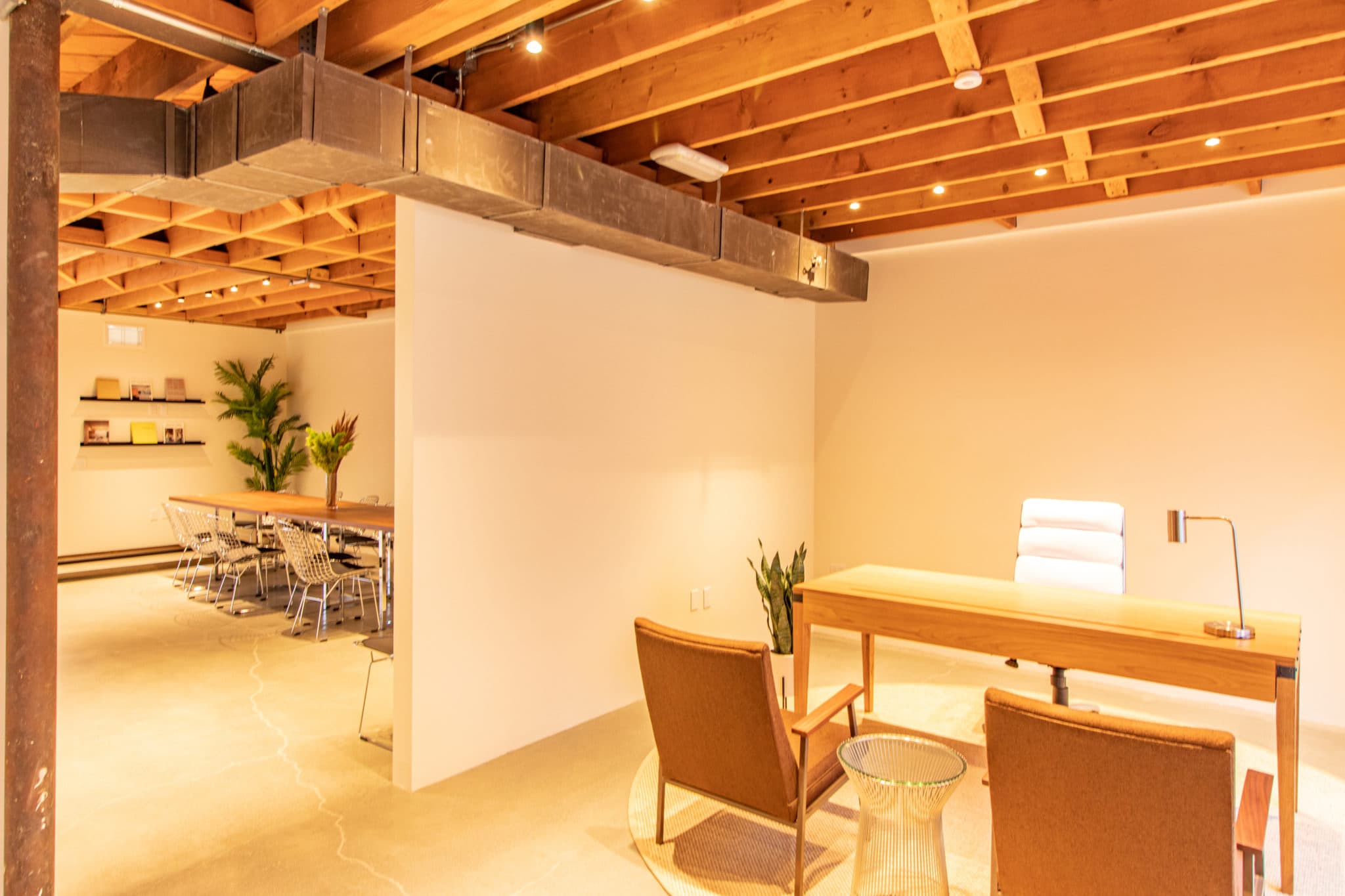 Workspace with exposed ceiling